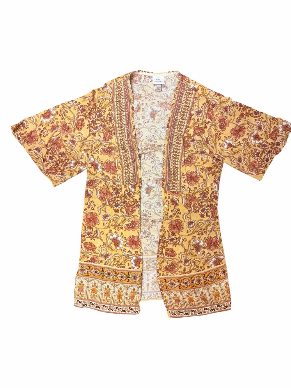 Knox Rose 70s Boho Floral Kimono Cardigan Mustard Duster Small - Picture 3 of 12